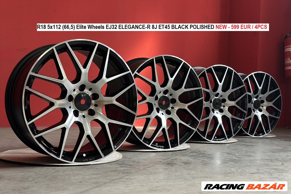 R18 5x112 (66,5) Elite Wheels EJ32 ELEGANCE-R 8J ET45 BLACK POLISHED új felnik, alufelnik 8x18 18"  1. kép