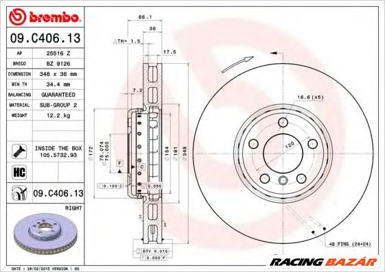 BREMBO 09.C406.13 - féktárcsa BMW 1. kép