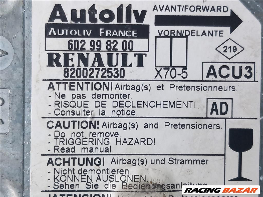 Renault MASTER Opel MOVANO 03- Légzsák lufi indító vezérlő modul 7489 8200272530 6. kép
