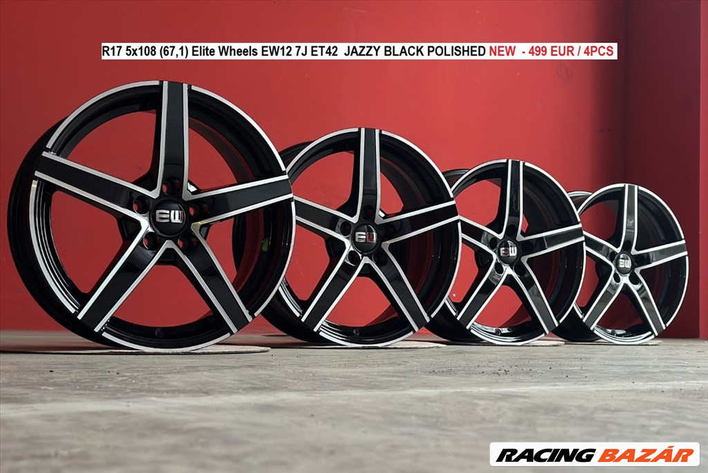 R17 5x108 (67,1) Elite Wheels EW12 7J ET42  JAZZY BLACK POLISHED  új alufelnik 17" 1. kép