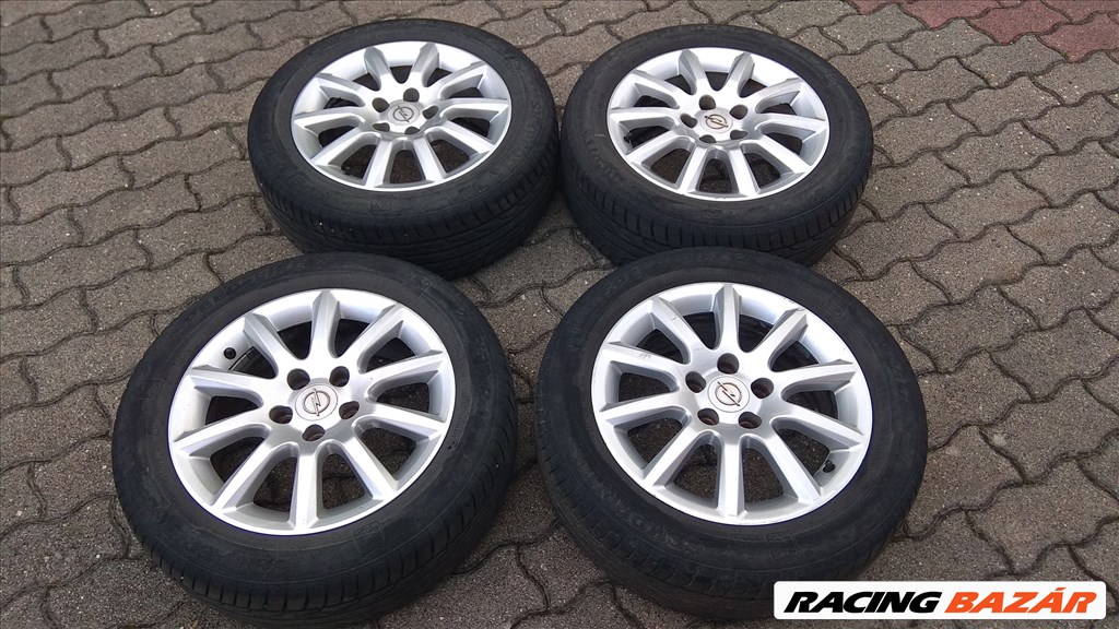  Opel gyári alufelni 5x110 lyukosztású 16" újszerű, rajta 205/55 használt Semperit nyári gumi  2. kép