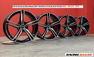 R18 5x108 (63,4) Elite Wheels EW11 RACER 8J ET42  BLACK POLISH új alufelnik 8x18 18"