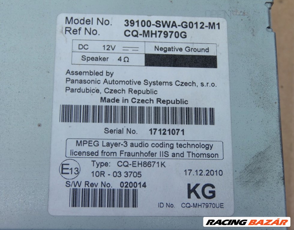 Honda CR-V III gyári rádió 39100swag012m1 4. kép
