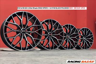 R18 5x108 (65,1) Elite Wheels EW22 VIPER X - 8J ET40 BLACK POLISHED új alufelnik 18" 