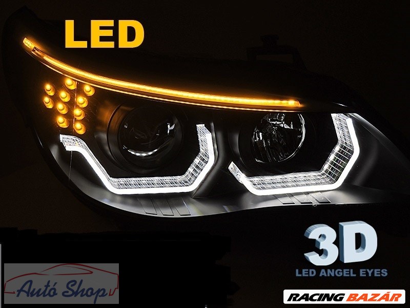 BMW E60 E61 03-07 Angel Eyes LED 3D Fekete ELső lámpa 2. kép