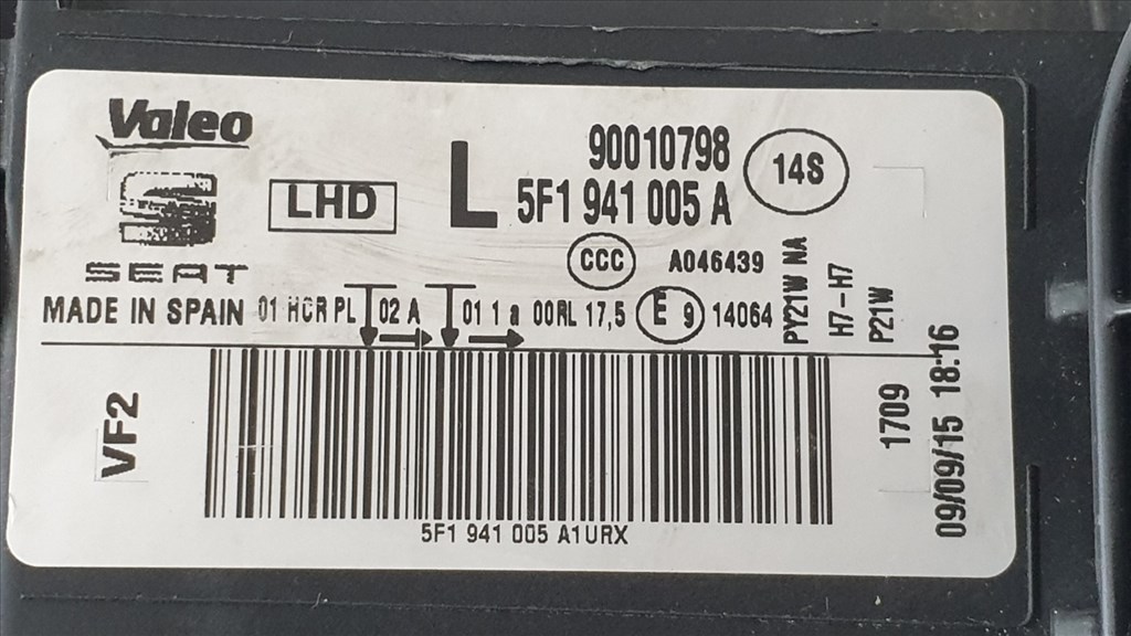 507015 Seat Leon 5F, 2015, Bal Első Lámpa Fényszóró, 5F1941005A 10. kép
