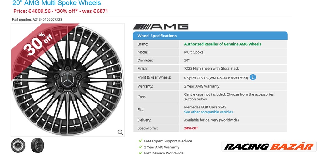 Mercedes W243 EQA Eqb AMG 5x112 8,5x20 235/45 R20 nyári gumikkal 4db 4. kép