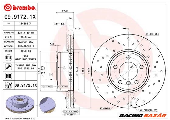 BREMBO 09.9172.1X - féktárcsa BMW BMW (BRILLIANCE) 1. kép