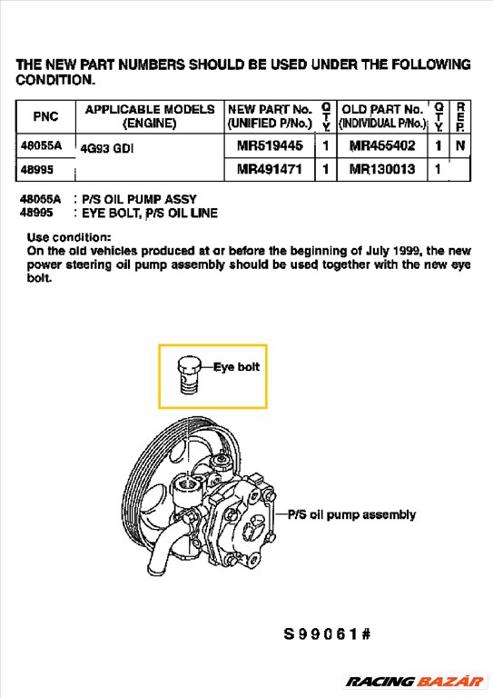 Mitsubishi Pajero Pinin Szervószivattyú 1.8GDI 2.0GDI 1998-2005 mr519445 mr455402 8. kép