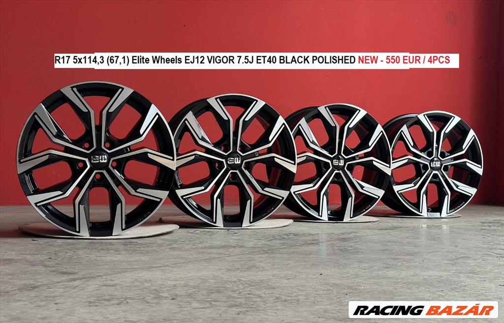 R17 5x114,3 (67,1) Elite Wheels EJ12 VIGOR 7.5J ET40 BLACK POLISHED 7,5x17 új alufelnik 17" 1. kép