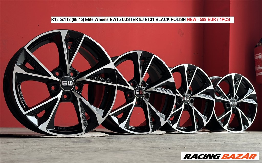 R18 5x112 (66,45) Elite Wheels EW15 LUSTER 8J ET31 BLACK POLISH  ÚJ ALUFELNIK 18" 1. kép