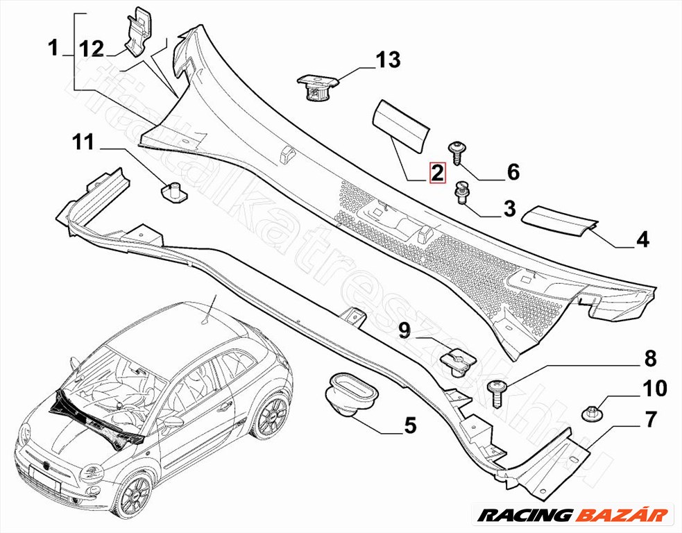 Levélrács takaró jobb GDX FIAT 500 - FIAT eredeti 735452712 2. kép