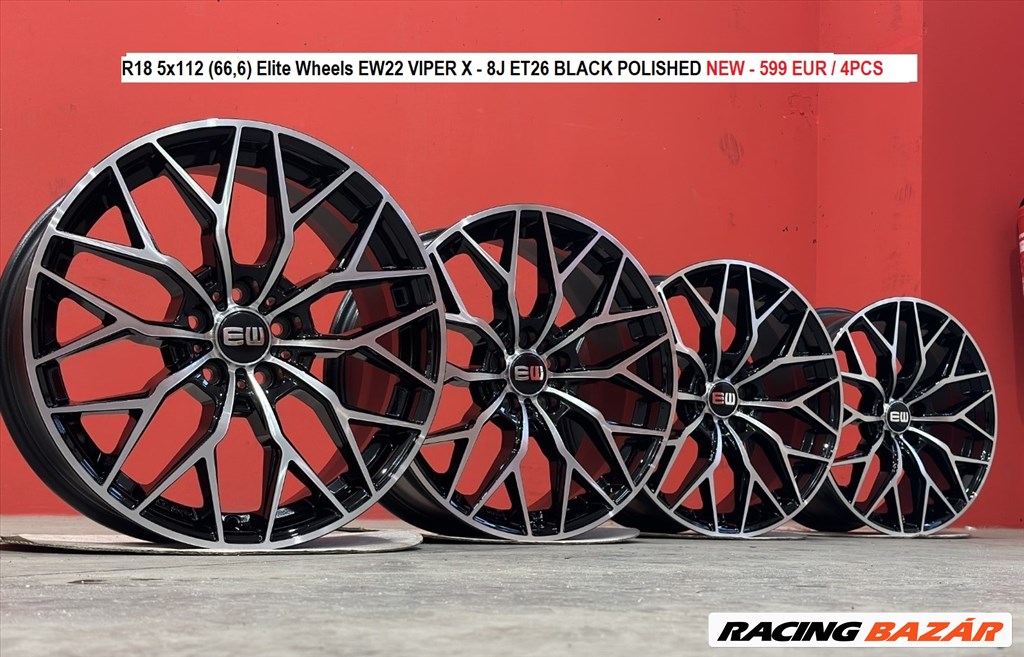 R18 5x112 (66,6) Elite Wheels EW22 VIPER X - 8J ET26 BLACK POLISHED  új alufelnik 8x18 18"  1. kép
