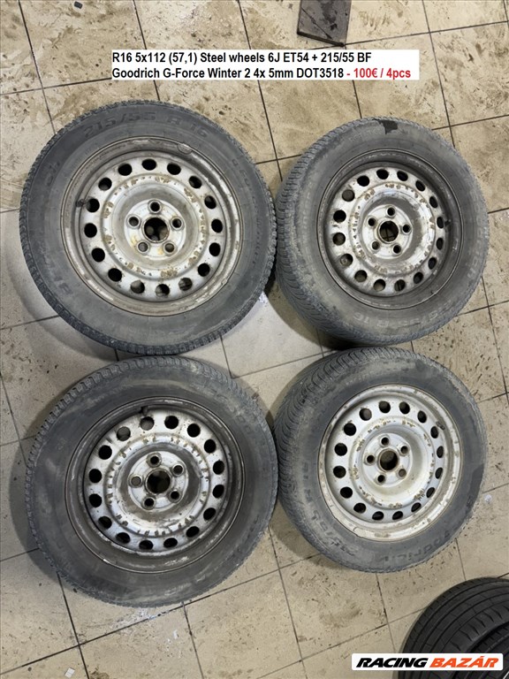 R16 5x112 (57,1) Steel wheels 6J ET54 + 215/55 BF Goodrich G-Force Winter 2 4x 5mm DOT3518 1. kép