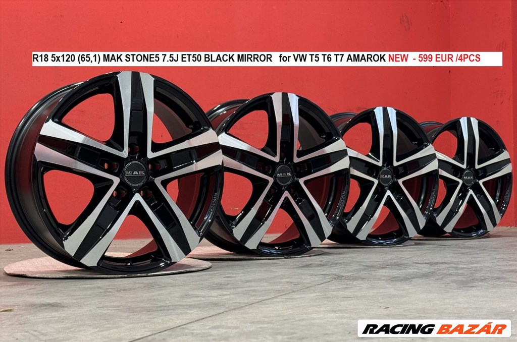 R18 5x120 (65,1) MAK STONE5 7.5J ET50 BLACK MIRROR NEW  for VW T5 T6 T7 AMAROK  1. kép