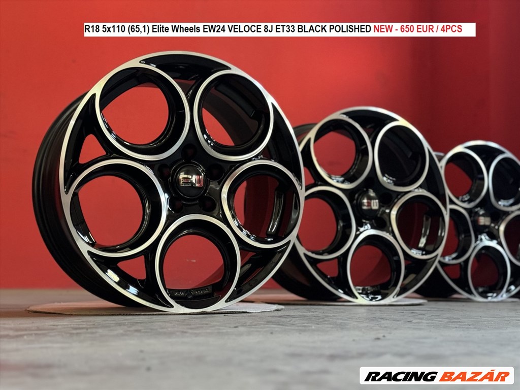 R18 5x110 (65,1) Elite Wheels EW24 VELOCE 8J ET33 BLACK POLISHED  új alufelnik 8x18 18"  1. kép