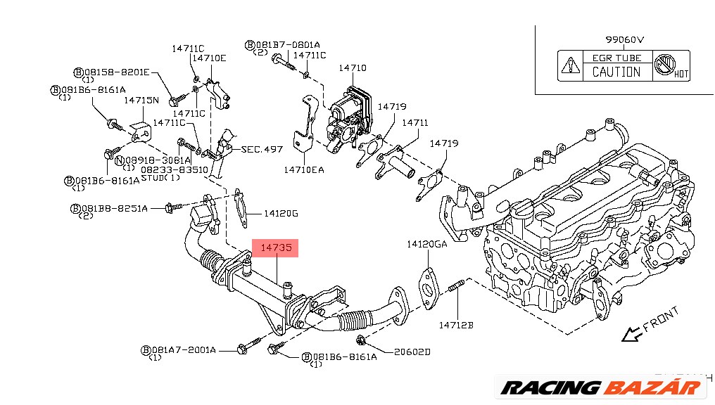 Nissan Navara EGR Hűtő D40 2.5 dCi YD25DDTI 2005-2015 14735ec00d 14735ec00b 4. kép