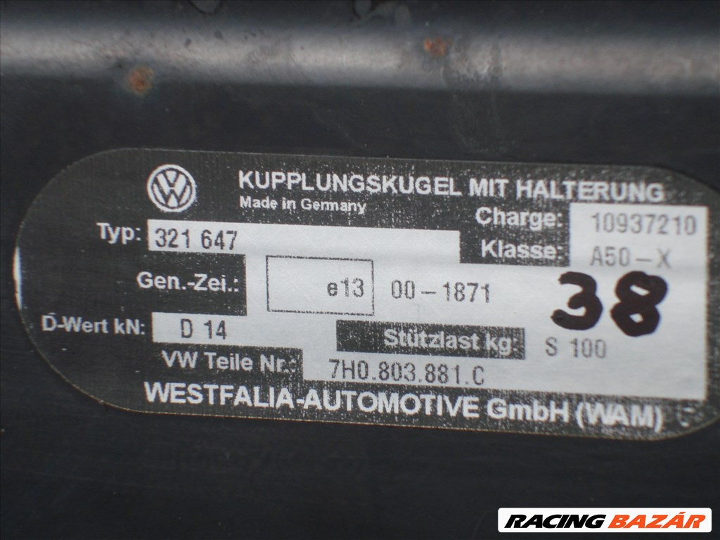 VW Transporter T5 T6 Gyári Felcsatolható Westfalia Vonóhorog 7H0803881C 2003-tól 5. kép
