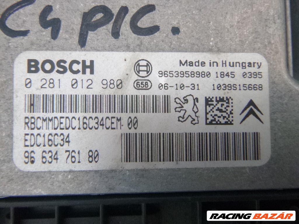 Citroën C4 Picasso I 2006 1,6 HDI BOSCH MOTORVEZÉRLŐ SZETT 0 281 012 980, 96 634 761 80 9663476180 2. kép