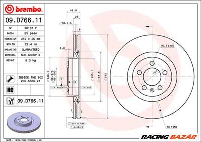 BREMBO 09.D766.11 - féktárcsa VW