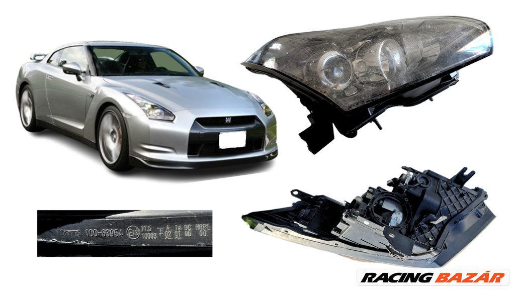 Nissan GT-R R35 jobb első Xenon+projektoros fényszóró, lámpa, hiányos rögzítőfül, javítható 10063954 1. kép