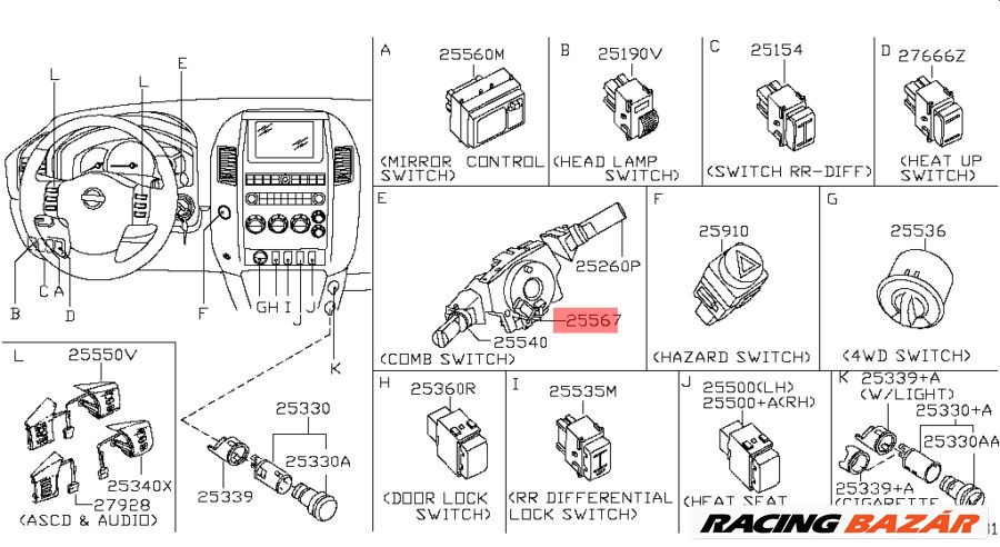 25567-EB60A Nissan Navara Légzsák Átvezető Szalag D40 2.5 dCi 3.0 dCi 2005-2013 9. kép