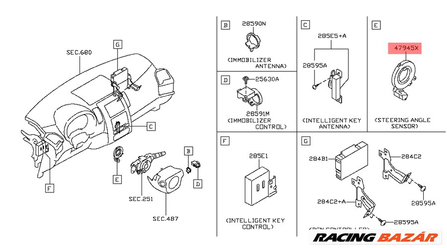 47945-JD00A Nissan X-Trail Kormányszög Érzékelő Jeladó T31 2007-2013 4. kép