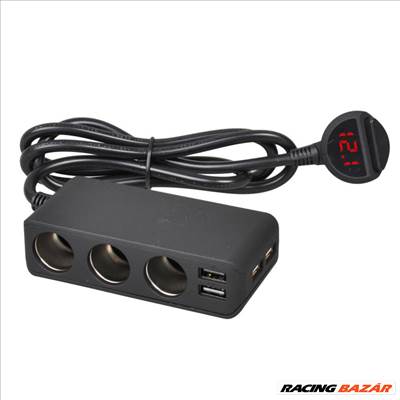 Szivargyújtó elosztó 3-as + 4db USB + voltmérő 12-24V AM0375