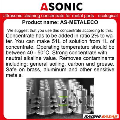 ASonic Ultrahangos tisztító koncentrátum fém alkatrészekhez, környezetbarát, 1L - AS-METALECO-1
