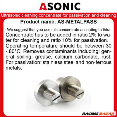 ASonic Ultrahangos tisztító koncentrátum passziváláshoz, zsírtalanításhoz, rozsda és kalcium-karbonát eltávolításához, 1L - AS-METALPASS-1
