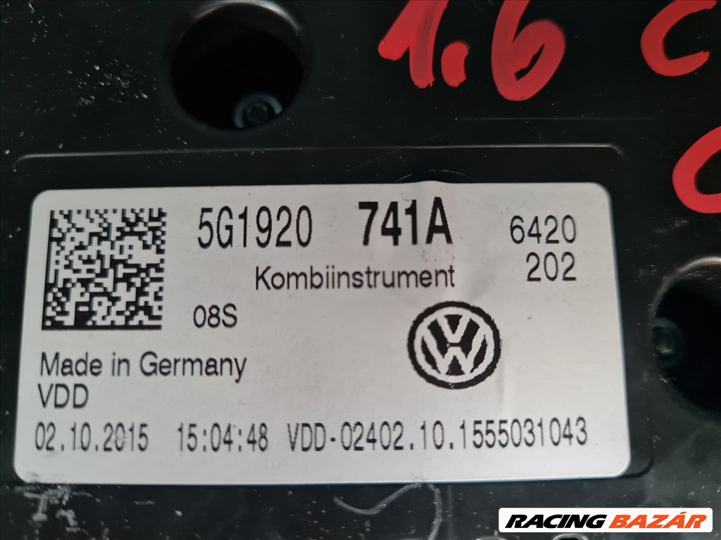 Volkswagen Golf VII 1.6 CR kilométeróra 5G1 920 741 A 9. kép