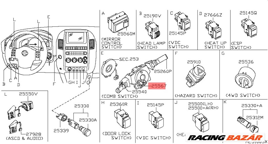 25567-5X00A Nissan Pathfinder Légzsák Átvezető R51 2.5 dCi 3.0 dCi 2010-2015 8. kép