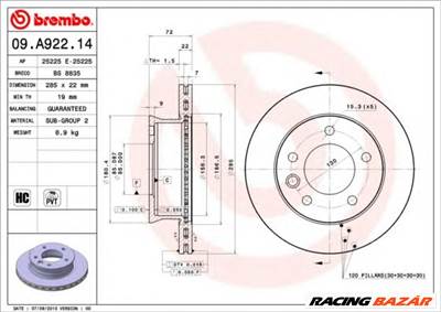 BREMBO 09.A922.14 - féktárcsa MERCEDES-BENZ