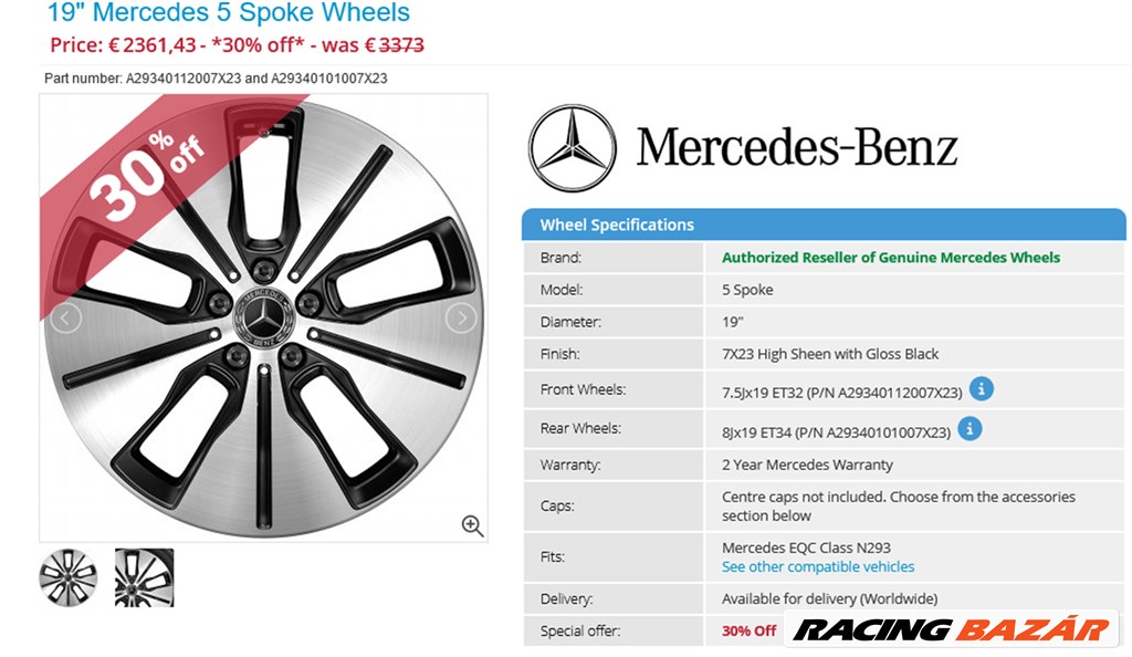 Új/demo Mercedes W293 Eqc 5x112 7,5x19 ET32 4db 4. kép
