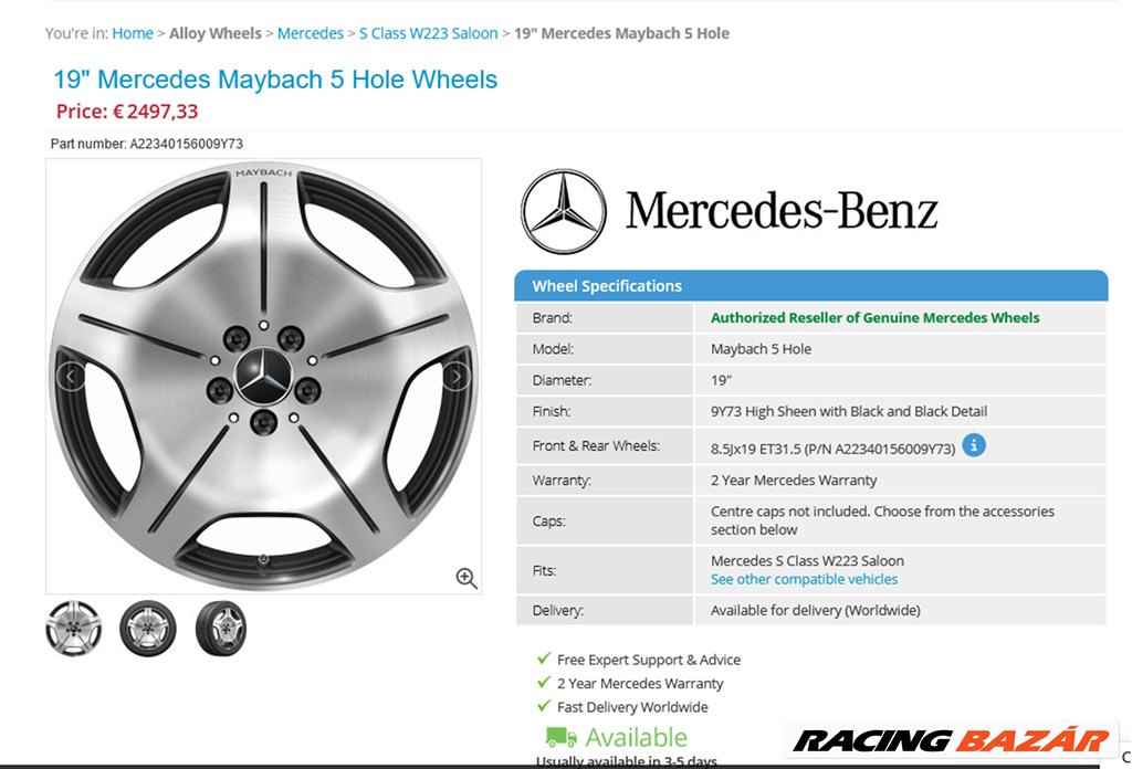 Új! Mercedes W223 S klasse Maybach alufelnik 5x112 8,5x19 ET31,5 4db 4. kép