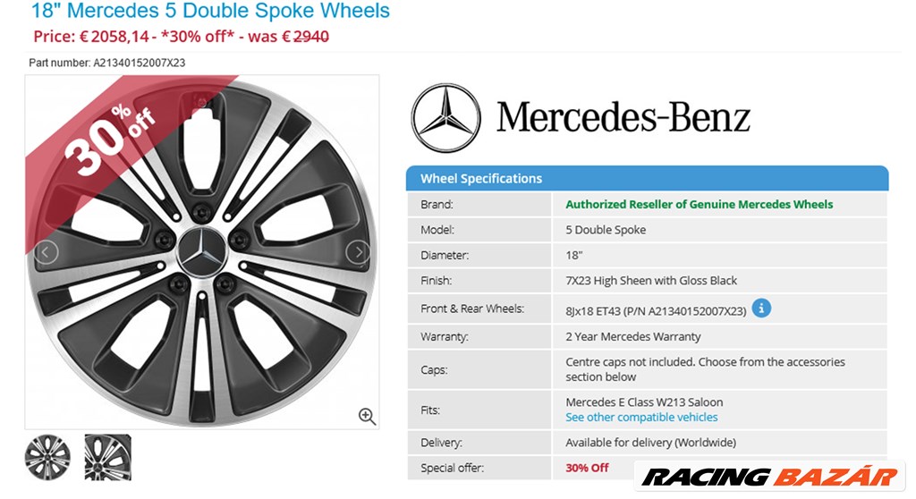 Új gyári Mercedes W213 E klasse 5x112 8x18 ET43 4db 4. kép