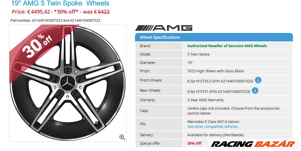 Új Mercedes W214 új E klasse AMG 5x112 8,5-9,5x19 ET35,5-51 4db 4. kép