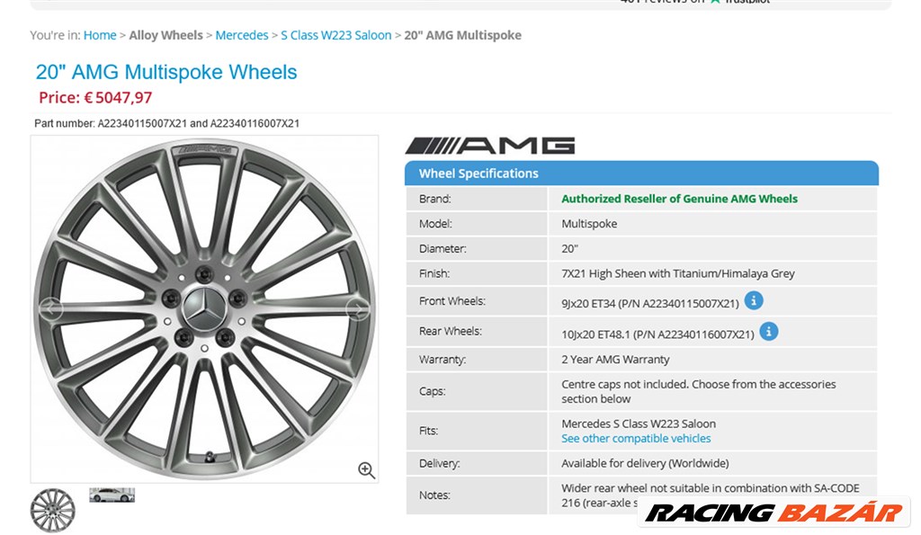 Új Mercedes W223 S klasse AMG alufelnik 5x112 9-10x20 ET34-48 4db 4. kép