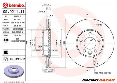 BREMBO 09.D211.11 - féktárcsa VW
