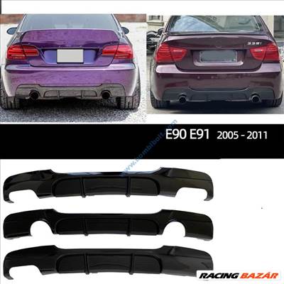 BMW E90 E91 M paket hátsó lökhárító diffúzor / fényes fekete / Oo---oo két oldalt dupla vég