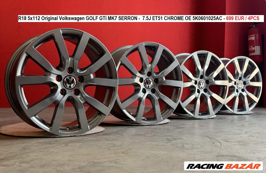 R18 5x112 Original Volkswagen GOLF GTi MK7 SERRON -  7.5J ET51 CHROME alufelni szett 1. kép