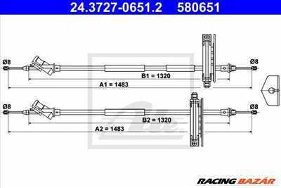 ATE 24.3727-0651.2 - Kézifék bowden FORD