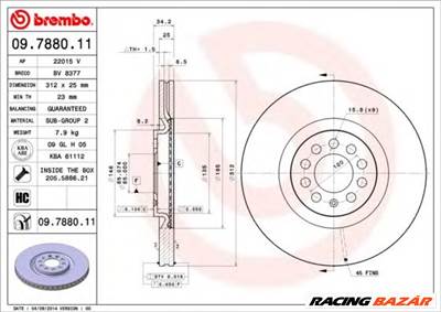 BREMBO 09.7880.11 - féktárcsa AUDI SEAT SKODA VW VW (FAW)