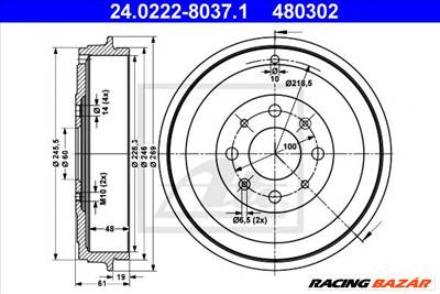 ATE 24.0222-8037.1 - fékdob FIAT OPEL VAUXHALL