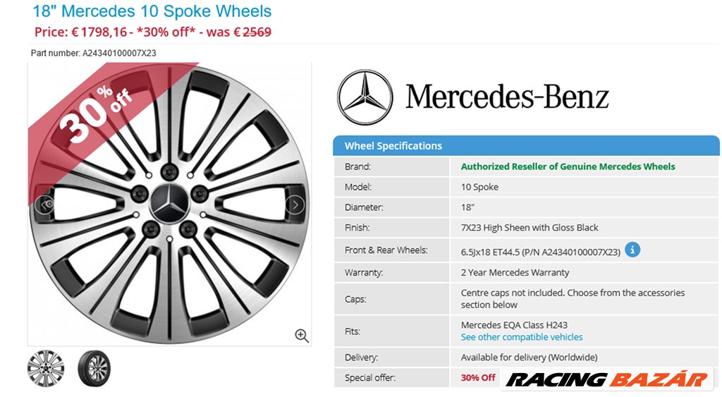 Új/demó Mercedes W243 EQA GLA GLB alufelnik 5x112 6,5x18 ET44,5 4db 4. kép