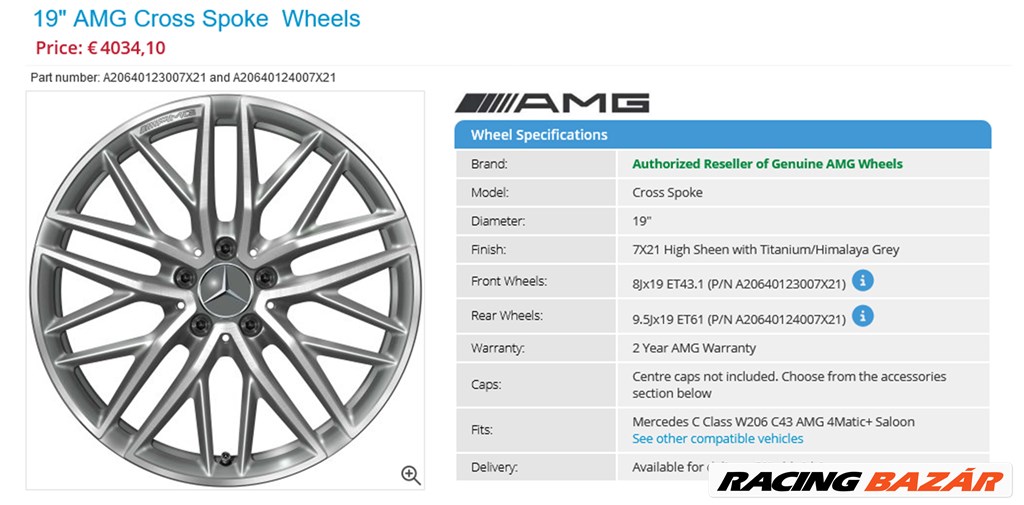 Új Mercedes W206 C43 AMG 5x112 8x19 ET43,1 - 9,5x19 ET61 4db 4. kép