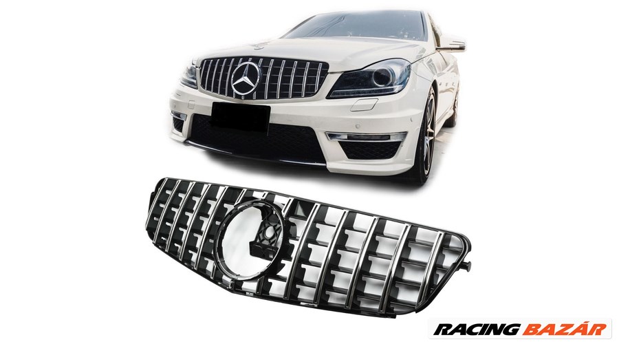 Mercedes Benz W204 C204 C-osztály 2007-2014 króm - fekete hűtőrács Panamerica AMG GT stílusban 1. kép