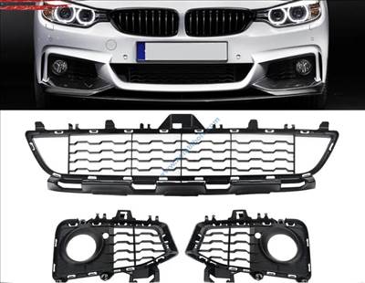 BMW F32 F33 F36 ködlámpa rács, lökhárító alsó középső rács 3db-os szett (2 ködlámparács +alsó középső rács)
