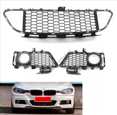BMW F30 F31 ködlámpa rács, lökhárító alsó középső rács 3db-os szett (2 ködlámparács +alsó középső rács)