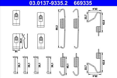 ATE 03.0137-9335.2 - tartozékkészlet, rögzítőfék pofa LEXUS NISSAN RENAULT TOYOTA